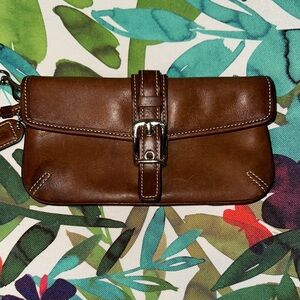Vintage Coach Wristlet Brown Leather Clutch with Buckle